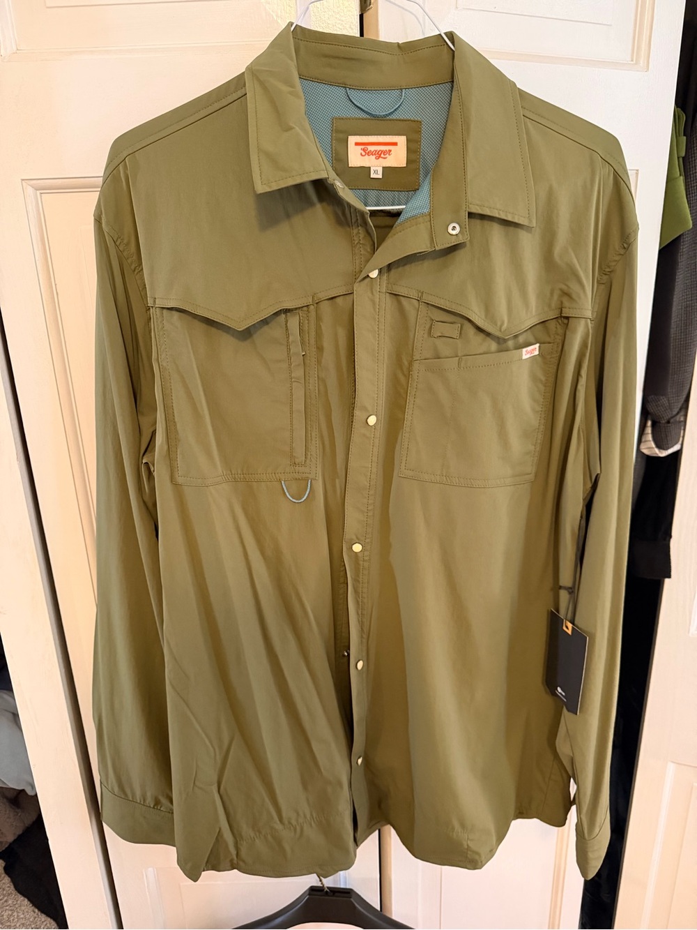 Seager Olive Green Men’s Performance Western Snap Shirt